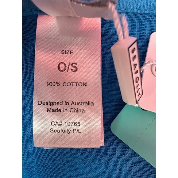 Seafolly Amnesia Kaftan Electric Blue Swim Cover Tassels Tunic Top One Size NWT - Picture 10 of 10